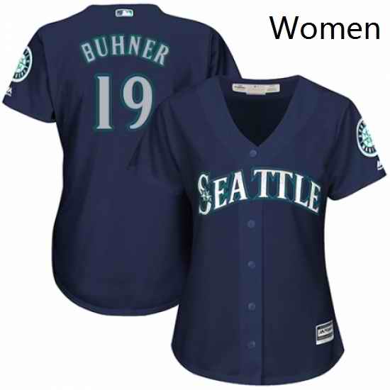 Womens Majestic Seattle Mariners 19 Jay Buhner Replica Navy Blue Alternate 2 Cool Base MLB Jersey